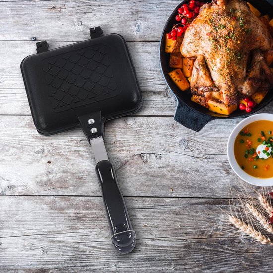Ridge Monkey Broodrooster Xl Sandwich Maker, dubbelzijdige braadpan, aluminium omelet, dienbladen, pan, antiaanbaklaag, kookgerei voor thuis, kookgerei voor sandwich, zwart