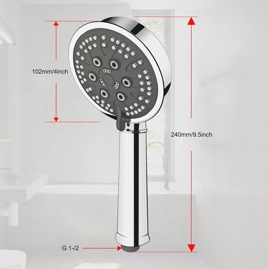 Waterbesparende Douchekop met 5 Jet Types en AntiKalk Functie voor Een