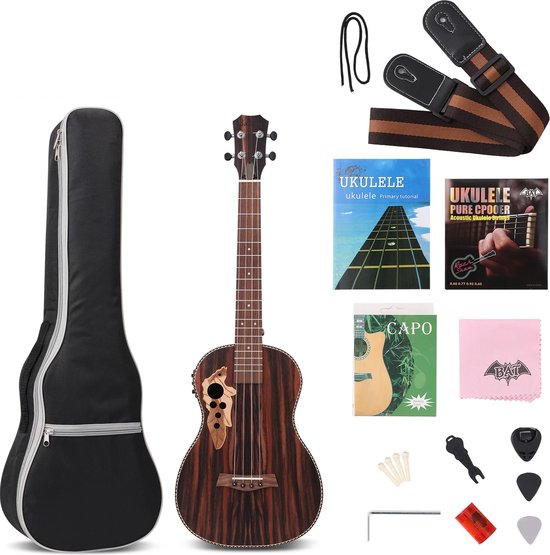 Foto: Shoppee ukelele tenor ukelele 26 inch all blackwood akoestische electirc ukelele kit met truss rod met eq met gig band bandje 26 ukelele levertijd is een maand 