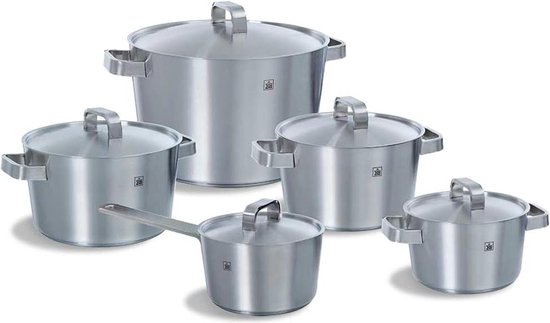 Batterie De Cuisine 5 Pièces En Acier Inoxydable - Fonds Induction, Casseroles Avec Couvercles
