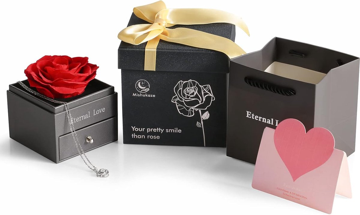 Whyzsjnclg Roos Met Ketting Doos, Eeuwige Rose Box voor Vrouwen Rood Whyzsjnclg Roos Met Ketting Doos, Eeuwige Rose Box voor Vrouwen Rood