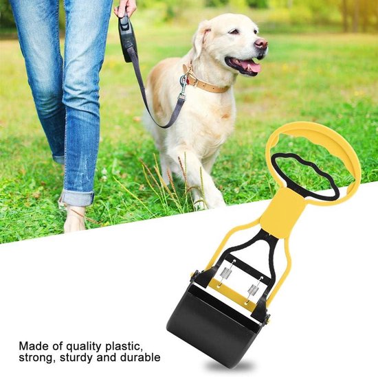 PETTOM Pet Poop Tray Rake en Spade hondenpoepschepset voor grote, middelgrote en kleine honden - 97 cm lange verstelbare handgreep met een paar handschoenen
