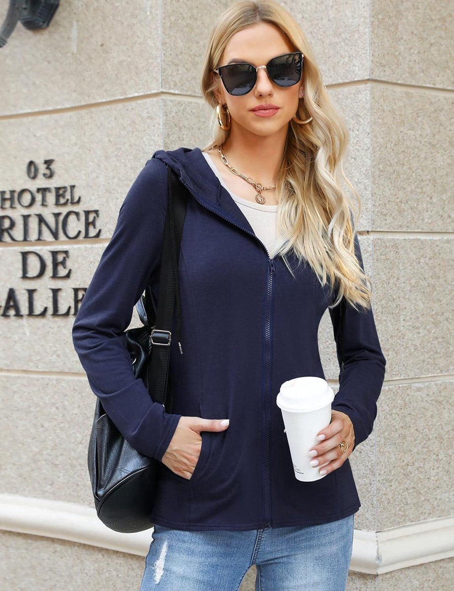 Vancavoo Womens Zip Up Hoodie Dames Lange Fleece Sweatshirts Casual Lange Mouw Jas Losse Hooded Jas Plus Size Uitloper Hoody met Zakken, Lichtgrijs, M