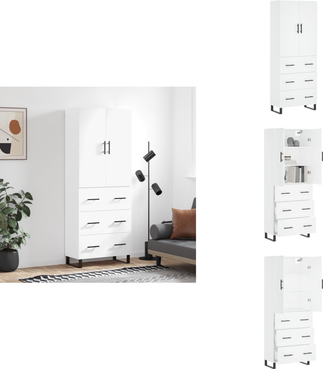 vidaXL Hoge Kast - Hoge Kasten - Dressoir - Buffetkast - Hoge kast 69-5x34x180 cm bewerkt hout wit