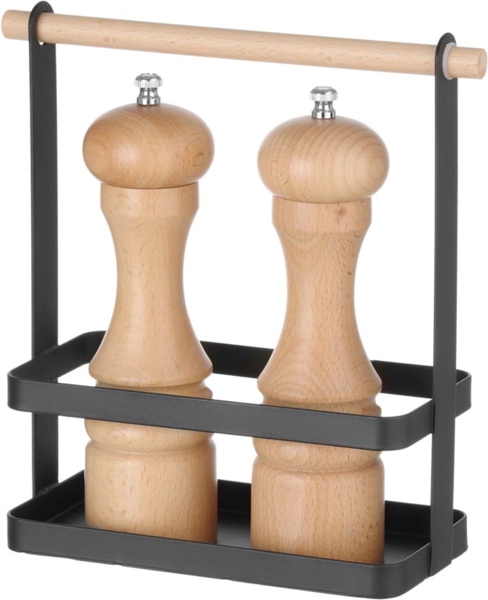 HENDI Bestek caddy – matzwarte poedercoating – houten handvat – 230x100x240 mm