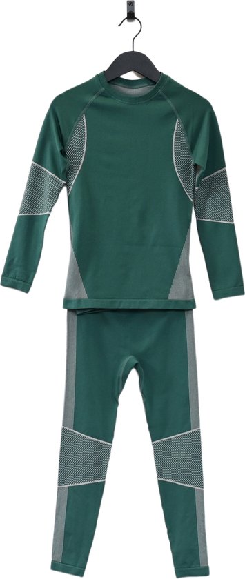 Ducksday - Set de Sous-vêtements thermiques - Vêtements thermiques - Enfants - Mixte - Set t-shirt et pantalon - Deux pièces - Vert foncé - Taille 98/104