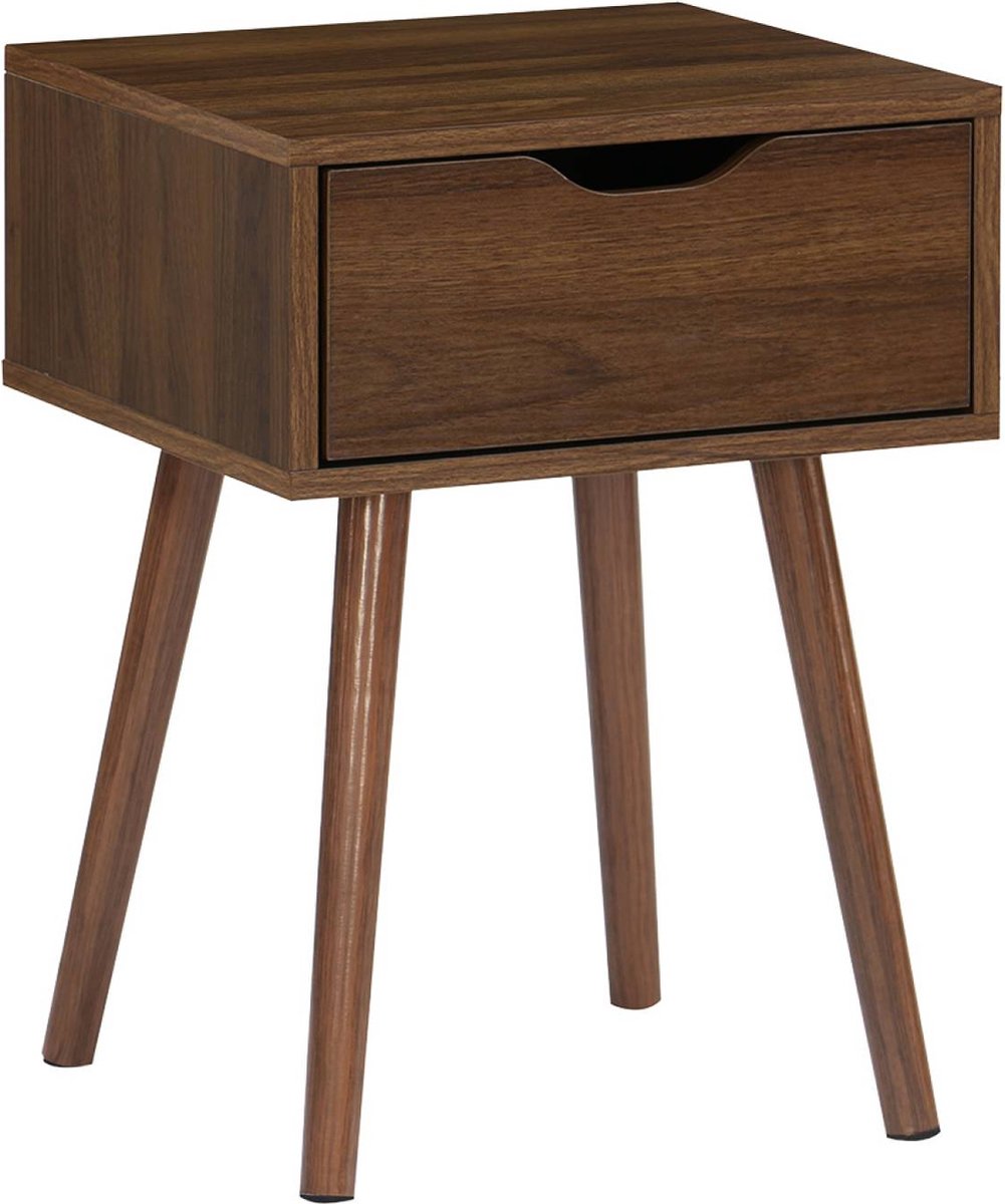 sweeek - Nachtkastje in walnootkleurig hout, 1 lade, kompaspoten