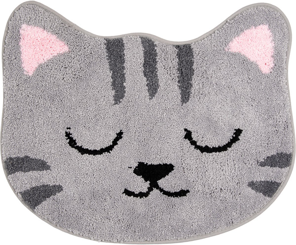 Badmat 60x50x1 cm Grijs Polyester Kat