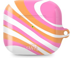 xoxo Wildhearts hoesje geschikt voor AirPods 4 - Chasing Sunsets - Ook als telefoonhoesje verkrijgbaar - schokbestendige case - koptelefoonhoesje - Glimmende afwerking - Beschermhoes met golvende print - golven - Beige - Oranje - Roze