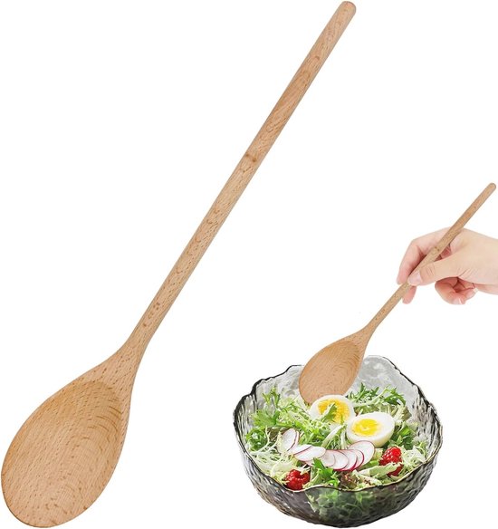 Foto: Houten kooklepel 30 cm handgemaakte menglepel voor soepen sauzen en salades
