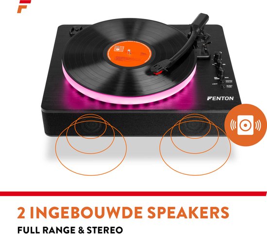 Retro platenspeler Bluetooth (in & out) - Fenton RP162LED - Platenspeler met ingebouwde speakers - Multicolour LED-ring - Zwart — afbeelding 4
