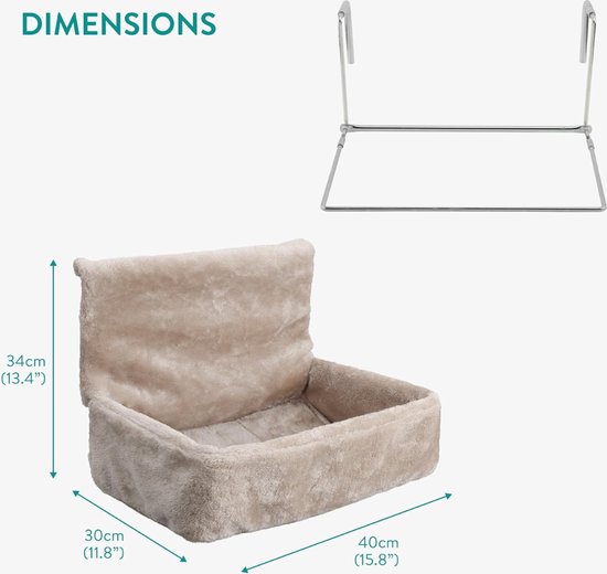 Hangbed voor katten met verwarming, comfortabel kattenbed voor radiator, pluche stof, kattenhangmat, knuffelzak (grijs, rechthoek