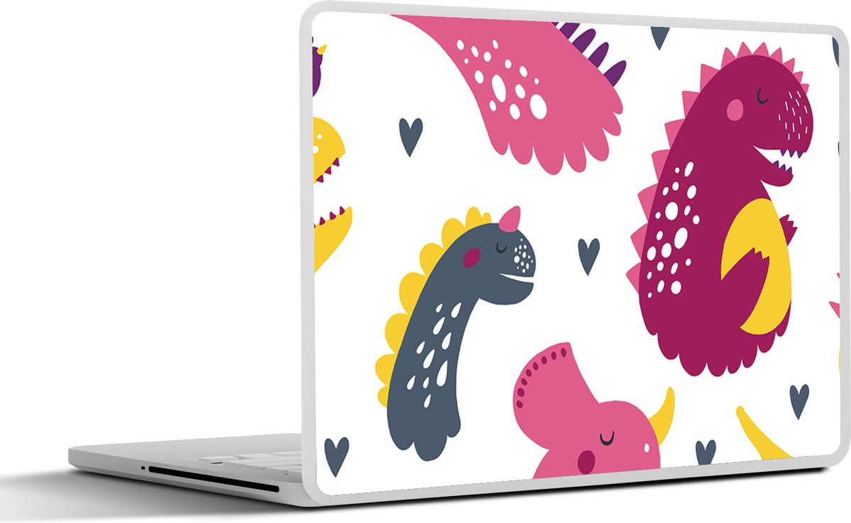 Laptop sticker - 14 inch - Dino - Patronen - Kind - Roze - Meisjes - 32x5x23x5cm - Laptopstickers - Laptop skin - Cover