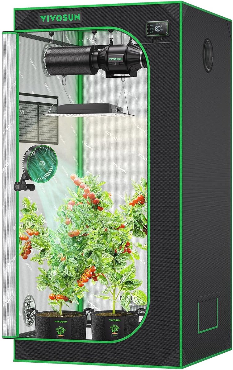 Kweektent 32x32x63 hoogwaardig reflecterend Mylar met observatievenster en vloerlade voor hydrocultuur kamerplanten