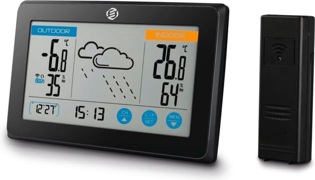Equivera Weerstation Binnen en Buiten - Hygrometer - Thermometer - Digitaal voor Binnen en Buiten - Luchtvochtigheidsmeter - Geavanceerde Versie