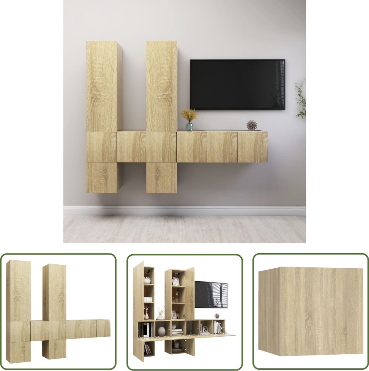 The Living Store Televisiemeubelset - Hangend - Spaanplaat - Sonoma eiken - Verschillende formaten