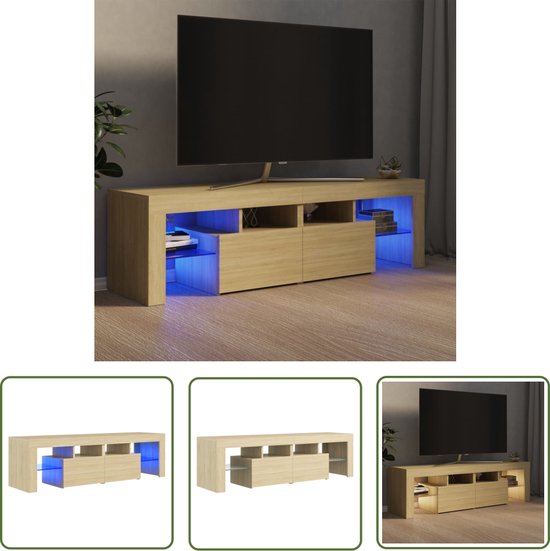 Meuble TV The Living Store - éclairage LED- chêne sonoma - 140 x 36,5 x 40 cm - durable - connexion USB