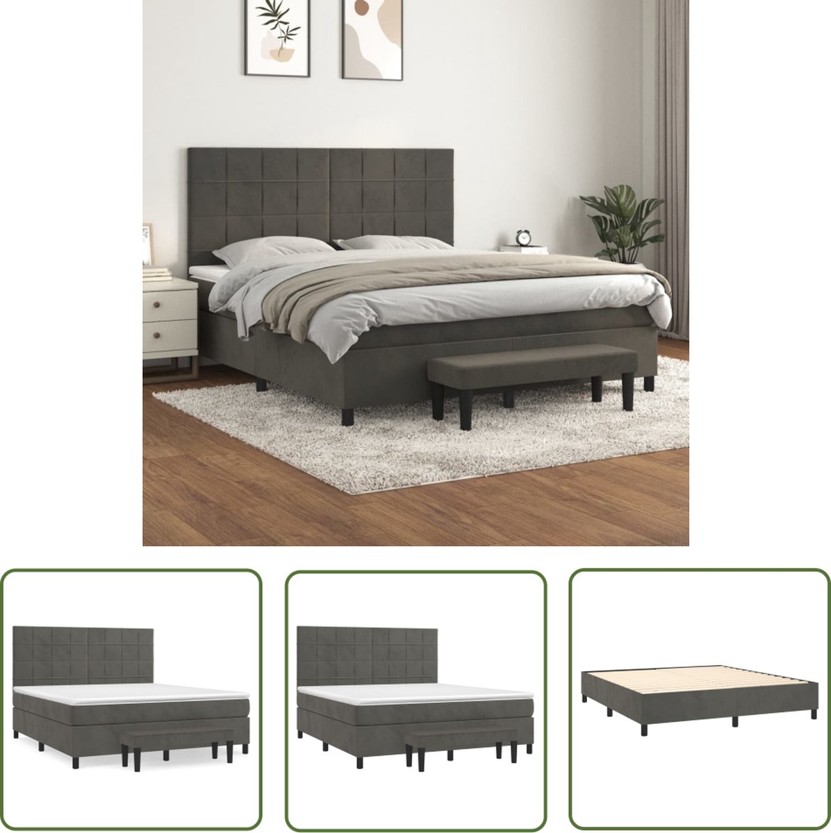 The Living Store Bed Donkergrijs Fluweel - 160x200 cm - Pocketvering