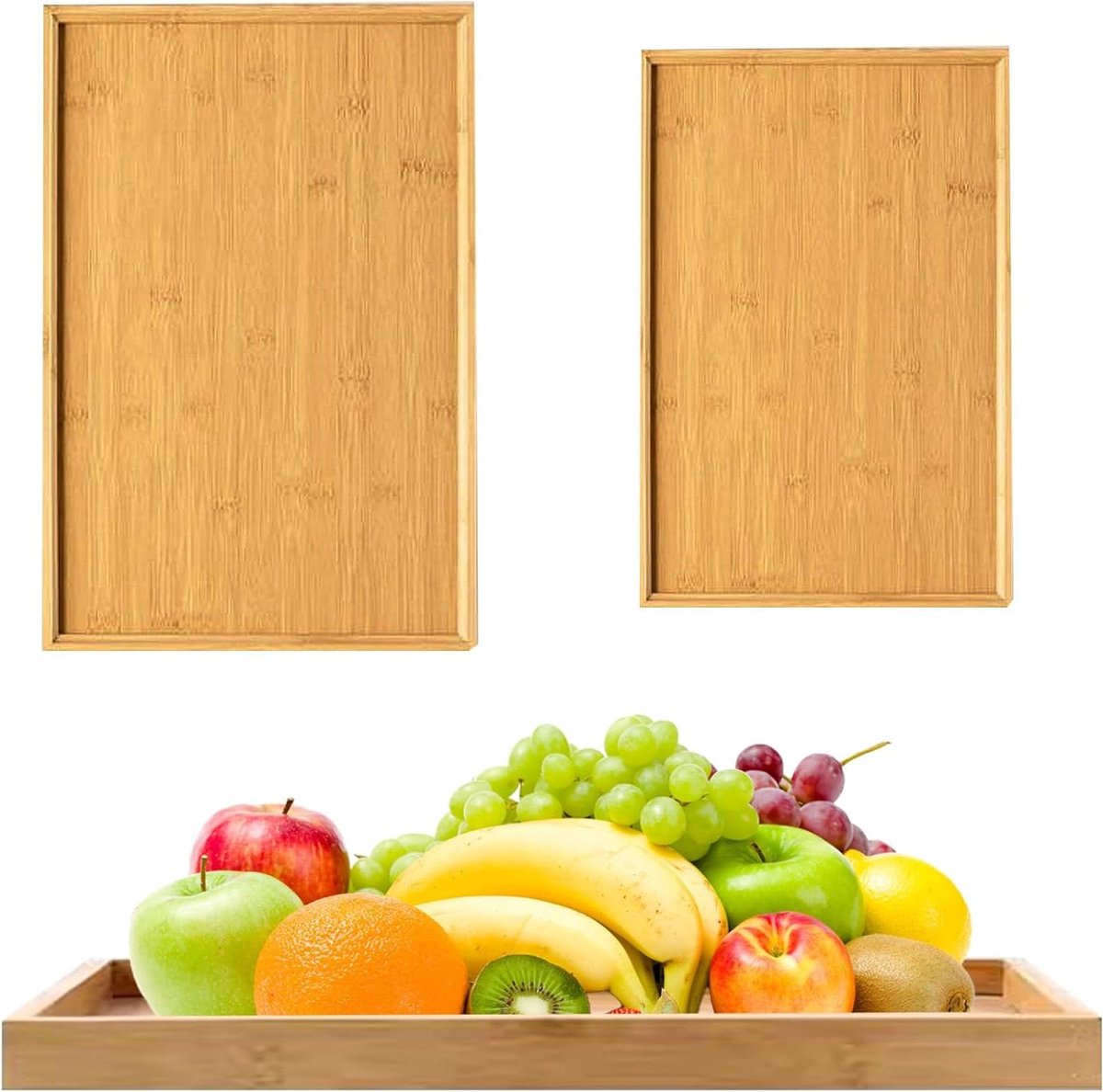 Natuurlijk hout dienblad set van 2 ontbijt diner lade thee dienblad voor gerechten snack voedsel dessert restaurant home party benodigdheden 28 x 21 cm + 22 x 13 cm