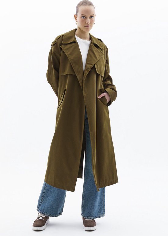 ONLY Damen Langer Trench Coat | Eleganter Basic Übergangs Mantel | Einreihig Longline mit Gürtel ONLLINE, Farben:Beige-2, Größe:XS