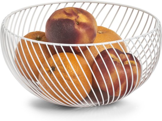 Foto: 1x witte ronde fruitschalen metaal 26 cm zeller keukenaccessoires benodigdheden fruitschalen fruitmanden fruitschalen van metaal