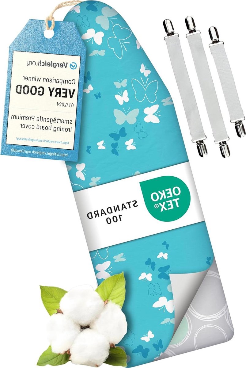 Goedkoopste Strijkplank Hoes met Hitte- en Stoomreflectie - Tijdbesparend - 100 Katoen - ÖKO-Tex Getest - 3 Klemmen - 115x35cm Strijkplank