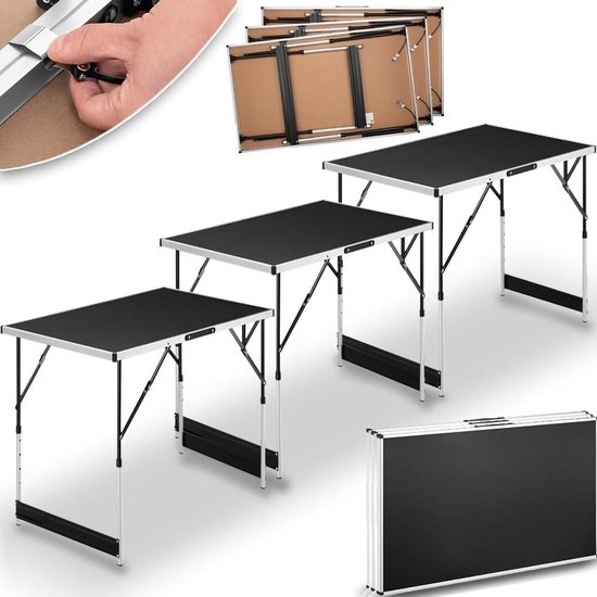 Multifunctionele klaptafels - set van 3 tafels voor buiten - verstelbare hoogtes en draaggreep - picknicktafel voor camping - 30 kg draagvermogen - zwart Vouwtafel — afbeelding 4