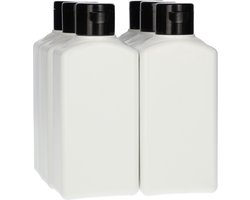 6 x Plastic Fles 250 ml Klepdop - Rechthoekig - Gerecycled HDPE Kunststof- Gerecycled HDPE Kunststof - Onbreekbaar - ca. 70% minder Co2 uitstoot door gerecycled materiaal - 6 stuks