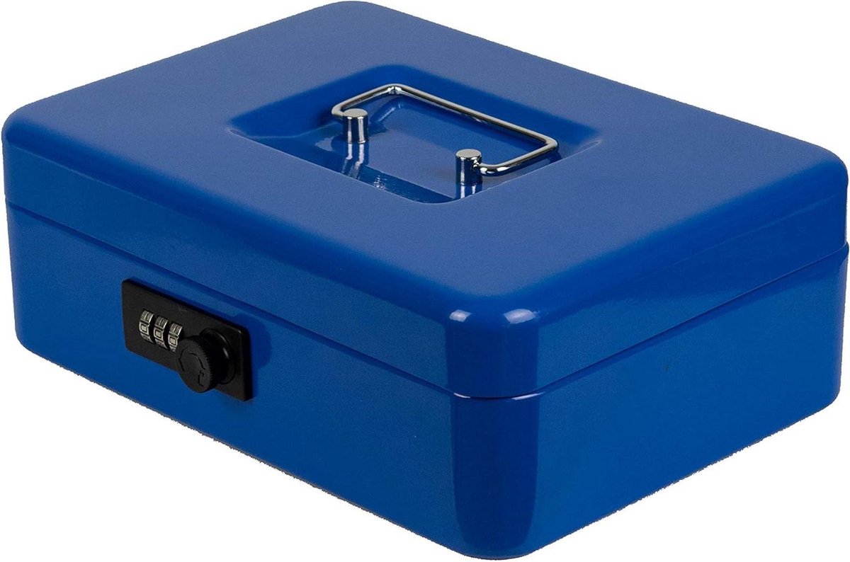 Geldkistje met Cijferslot Geldcassette Afsluitbaar Staal Money Code 5025 Blauw 250 x 180 x 90