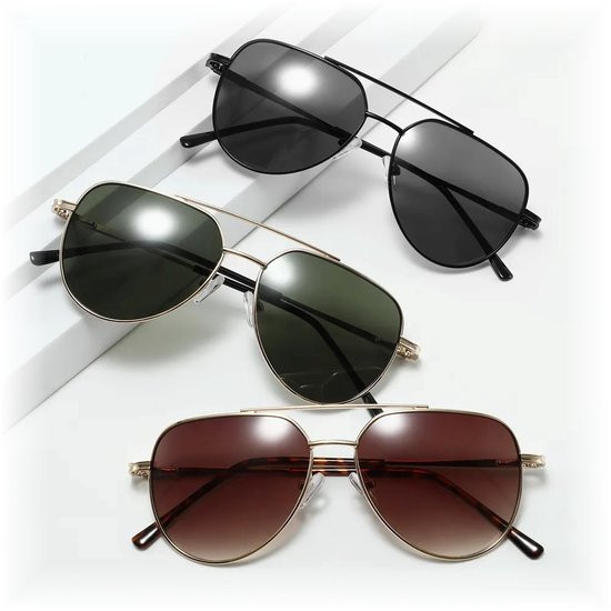 Fako Sunglasses® - Pilotenbril - Piloot Zonnebril - Heren Zonnebril - Dames Zonnebril - Model Clark - Goud - Groen van Fako Sunglasses® — afbeelding 4