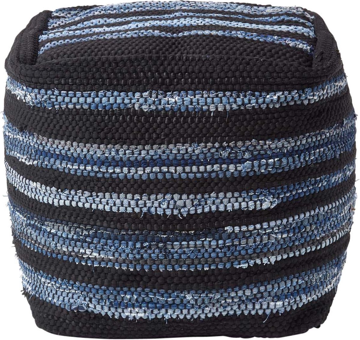 Homescapes Denim poef Texas - zitkubus blauw gestreept, 40x40 cm