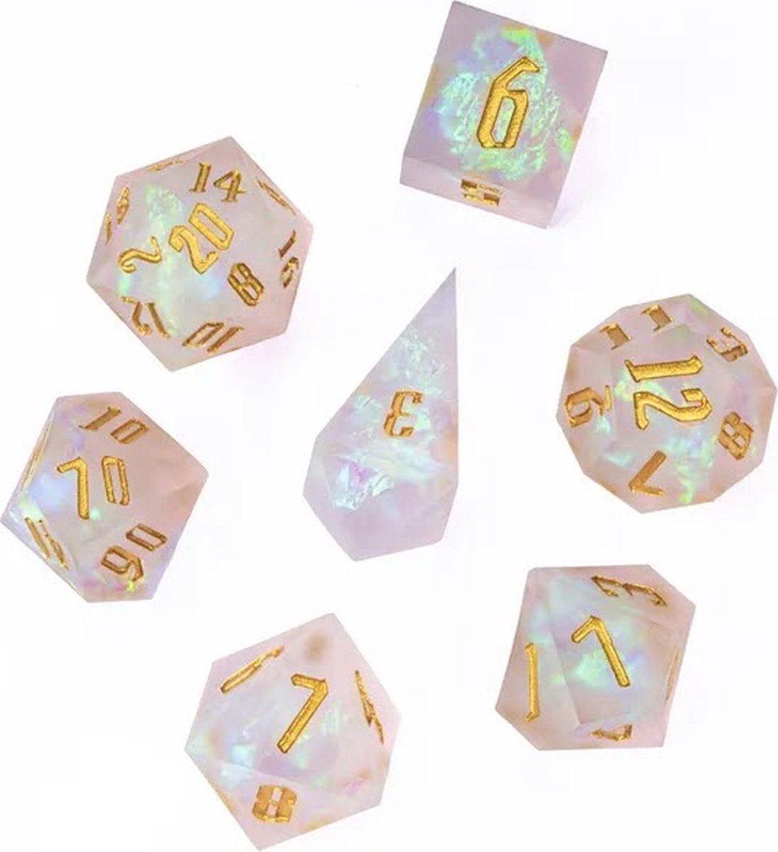 Lapi Toys - Dungeons and Dragons dobbelstenen - DnD Dice - Polydice - Dobbelstenen Dungeons Dragons - D&D dobbelstenen - DnD Dice Set - 1 set (7 stuks) - Sharp Edge - Resin - Transparant - Wit