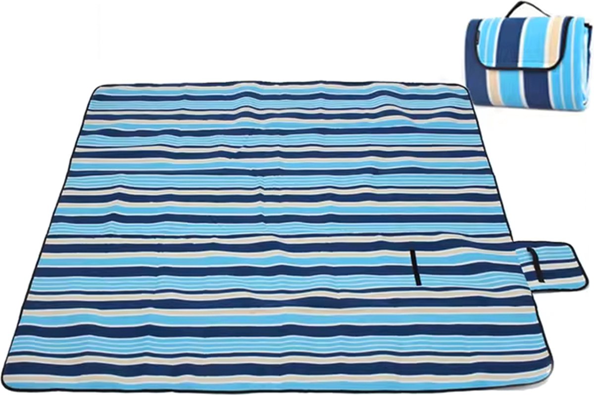 Picknickkleed XXL 200x200 cm - Waterdicht Picknickkleed - blauw/wit - Draagbare en Wasbare Picknickdeken met Handvat - Zandvrij Buitenkleed voor Strand, Camping, Park, Tuin, Wandelen, Barbecue en Picknick - Opvouwbaar Picknickkleed - Gewatteerd — cadeau in Sport & Outdoor - foto 4