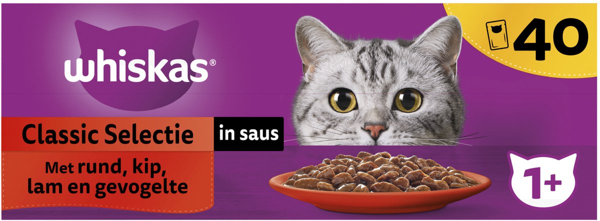 Whiskas 1+ Classic Selectie - Kattenvoer - Rund - Kip - 0,04 kg