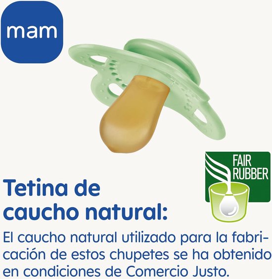 MAM Set van 2 latex fopspeen van natuurlijk rubber, gloeit in het donker, vanaf 6 maanden, met symmetrische speen, plat en flexibel, met zelfsteriliserende box, felroze