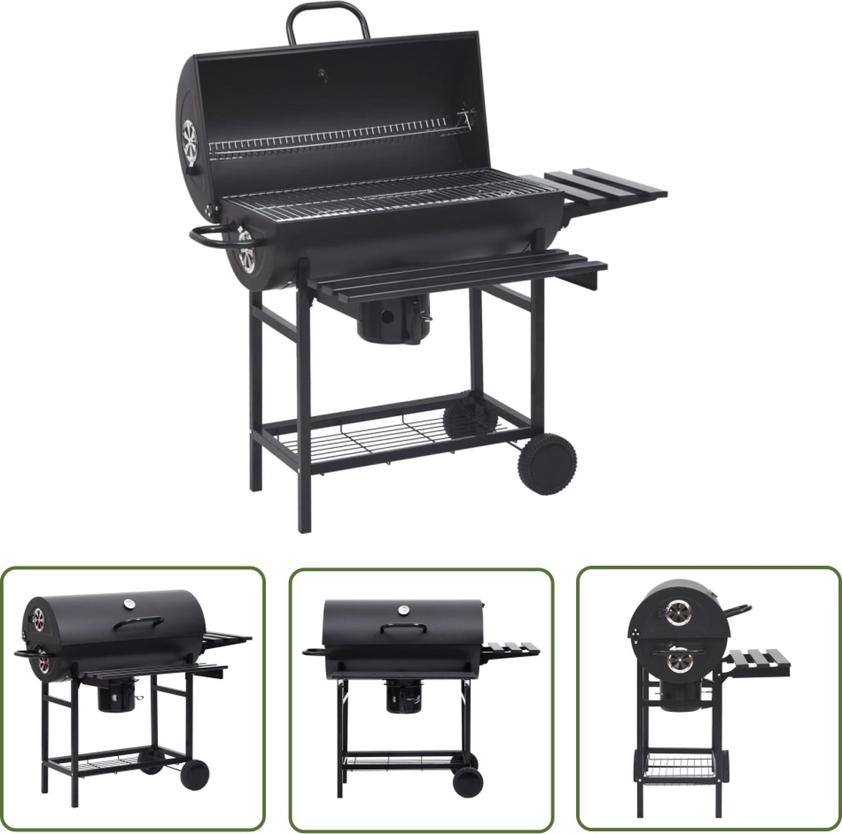 The Living Store Tonbarbecue - Draagbare houtskoolgrill - 115x64x93 cm - Houtskoolrooster 66x30 cm - Zwart