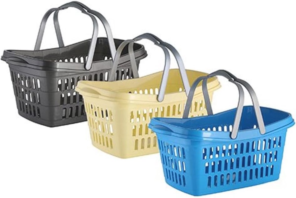 Goedkoopste Praktische wasmand met handvat - Stabiel en stapelbaar kunststof, 35L - blauw, bruin en groen