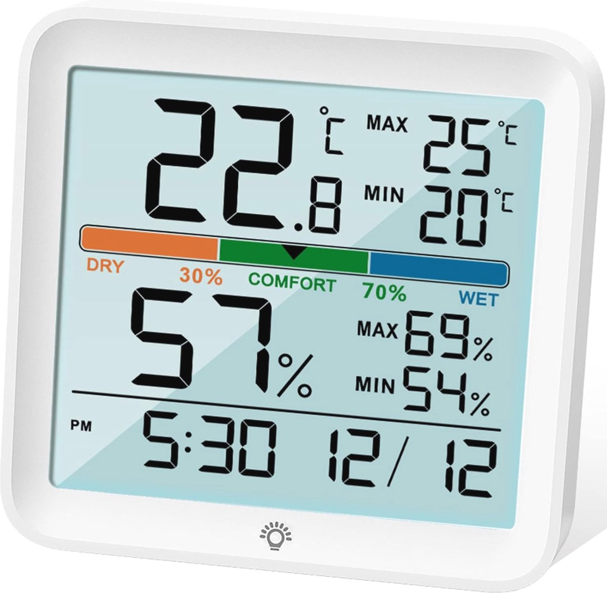 Digitale Hygrometer en Thermometer voor Binnen | Temperatuur- en Luchtvochtigheidsmeter met Nachtlampje