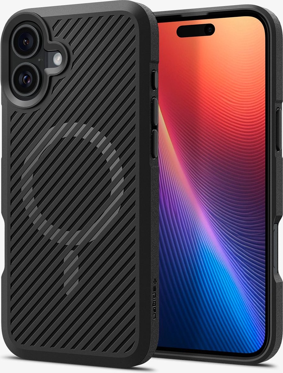 iPhone 16 hoesje Spigen Core Armor zwart TPU schokbestendig MagSafe carbon textuur militaire standaard - Afbeelding 5