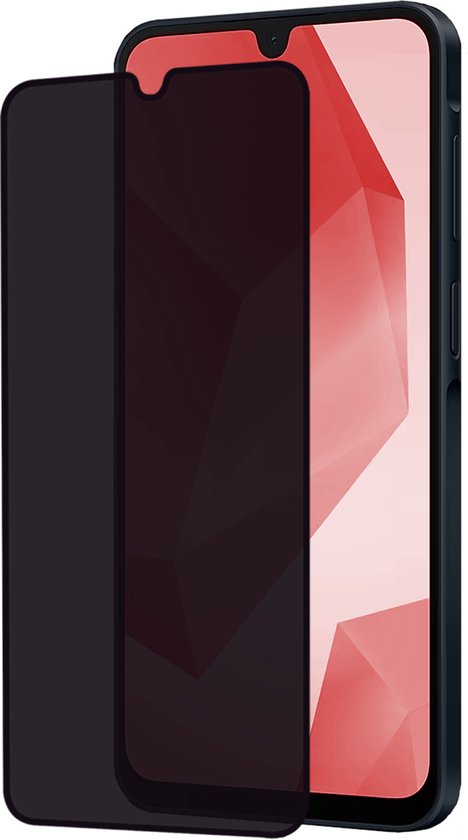 Smartphone met een geplaatste privacy screenprotector, getoond vanaf de zijkant.