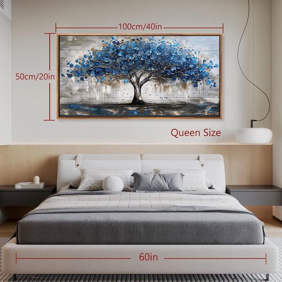Goodivery ® Art mural moderne en forme d'arbre bleu avec cadre en bois pour des intérieurs élégants