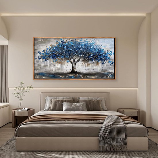 Goodivery ® Art mural moderne en forme d'arbre bleu avec cadre en bois pour des intérieurs élégants