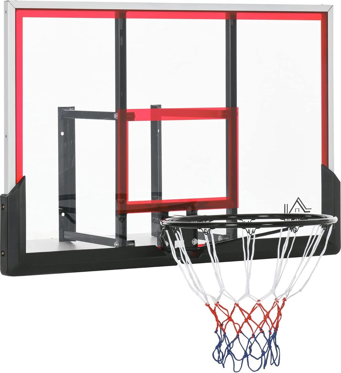 Wandbasketbalmand met verstelbare hoogte voor binnen en buiten – 102 x 76 x 110 cm