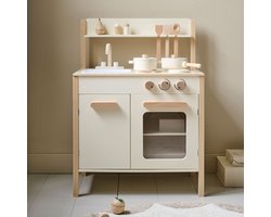 Petite Amélie Speelkeuken Hout Beige - Kinderkeuken incl. 10 Speelgoed Keukenaccessoires - Duurzaam hout - Met Naturel Details voor een Vleugje Natuurlijke Charme - Elegant, Tijdloos & Vol Verbeelding