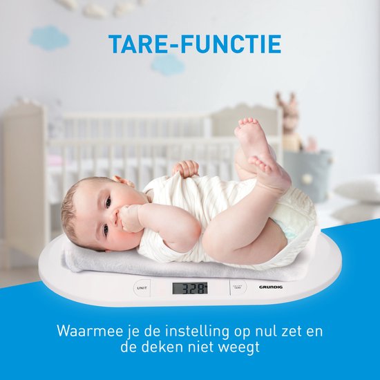 Grundig Babyweegschaal - Digitaal - 10 Gram Nauwkeurig - Max 20 Kilo - Tare-Functie - Wit