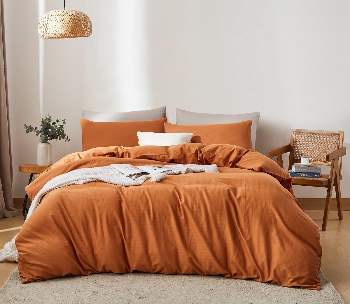 Goodivery ® Beddengoedset van Dubbele Mousseline Katoen en Linnen met Rits in Caramel Bruin