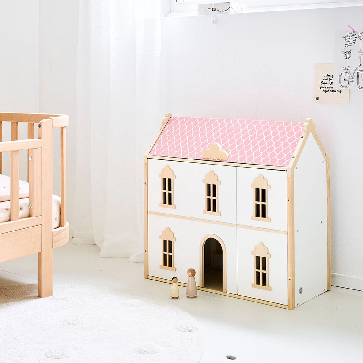 Petite Amélie Houten Poppenhuis Wit & Roze - Victoriaans Poppenhuis - Drie Verdiepingen vol Victoriaanse Charme - Voorzijde en Dak Openen voor Interactief en Creatief Speelplezier — afbeelding 3