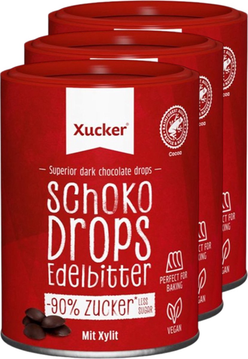 Goedkoopste Xucker | Xylitol Dark Chocolate Drops 75 | 3 stuks | 3 x 200 gram