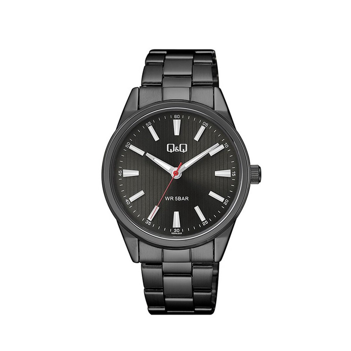 QQ QZ94J402Y - Horloge - Analoog - Heren - Mannen - Stalen band - Rond - Metaal - Streepjes - Zwart - 5ATM