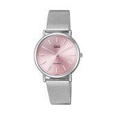 Q&Q-model-q05a-004py-montre femme-bracelet milanais-cadran rose-acier inoxydable-résistant à l'eau 3 bars-bracelet réglable
